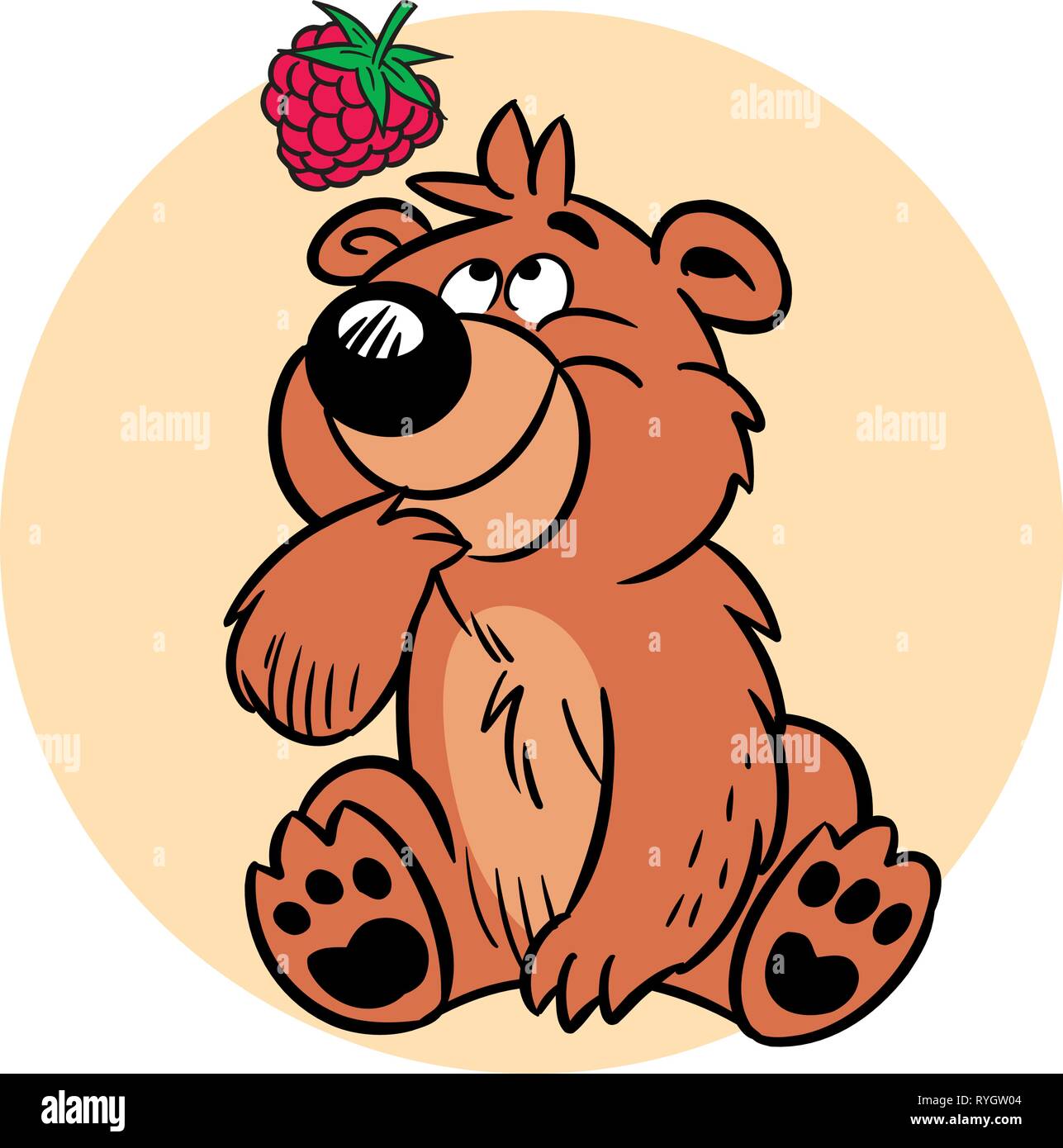 L'illustration montre un drôle d'ours, qui se penche sur les framboises. En fait l'illustration cartoon style sur des calques distincts. Illustration de Vecteur