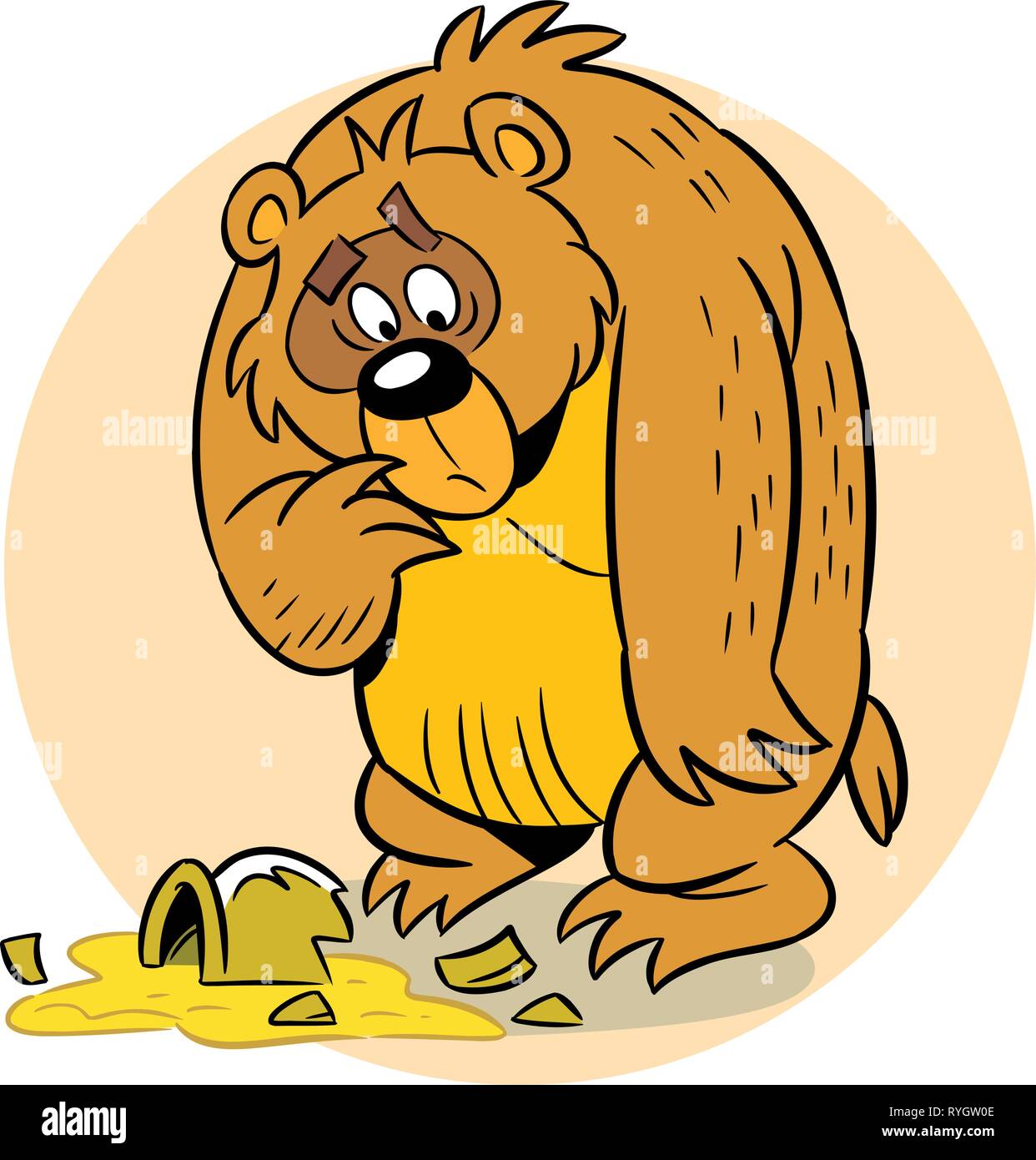 L'illustration montre un drôle d'ours. Il contrarié broken jar avec le miel. Illustration faite sur des calques distincts. Illustration de Vecteur