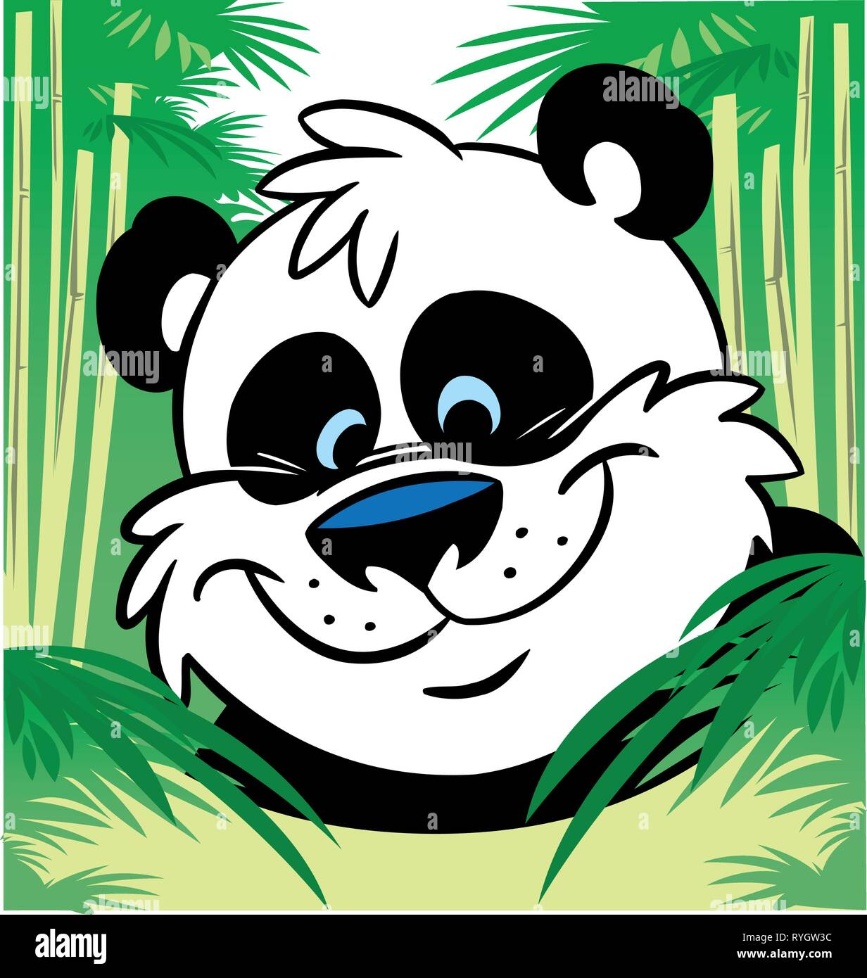 L'illustration montre un funny cartoon panda dans le bambou Illustration de Vecteur
