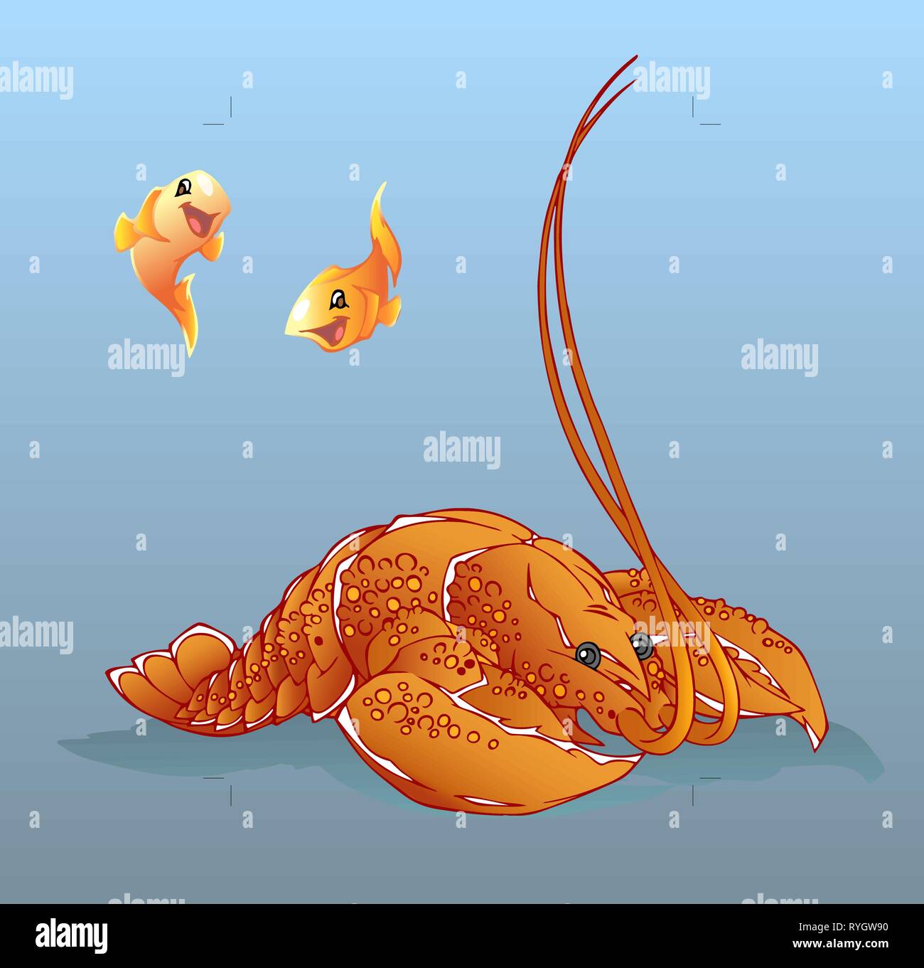 Le cancer dans l'eau du poisson rouge et bleu Illustration de Vecteur