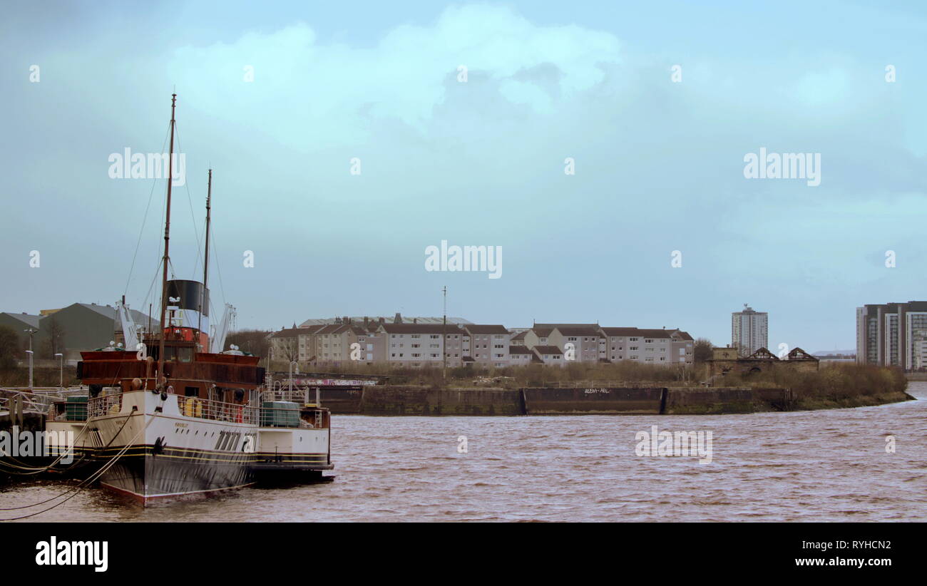 Glasgow, Écosse, Royaume-Uni 13 mars, 2019.Nouveau Steven Spielberg et Sam Mendes film de guerre 1917 a révélé l'emplacement de l'ancien ancien docks Govan sur les rives de la Clyde près de la BBC , la science center et ironiquement le cinéma Imax. Contrairement à la situation en anglais à Stonehenge il n'y a pas de controverse ou d'objection ici Gérard Ferry/Alamy Live News Banque D'Images