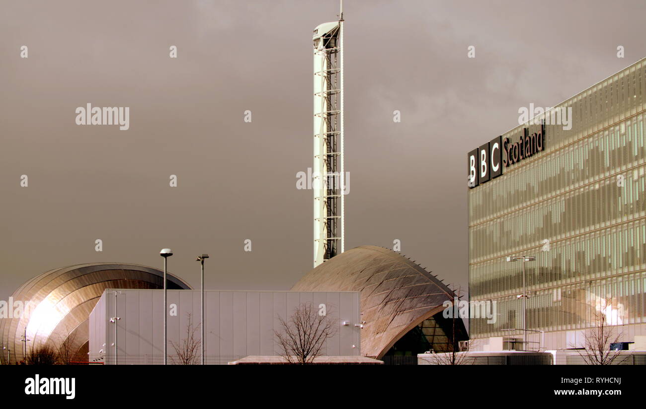 Glasgow, Écosse, Royaume-Uni 13 mars, 2019.Nouveau Steven Spielberg et Sam Mendes film de guerre 1917 a révélé l'emplacement de l'ancien ancien docks Govan sur les rives de la Clyde près de la BBC , la science center et ironiquement le cinéma Imax. Contrairement à la situation en anglais à Stonehenge il n'y a pas de controverse ou d'objection ici Gérard Ferry/Alamy Live News Banque D'Images