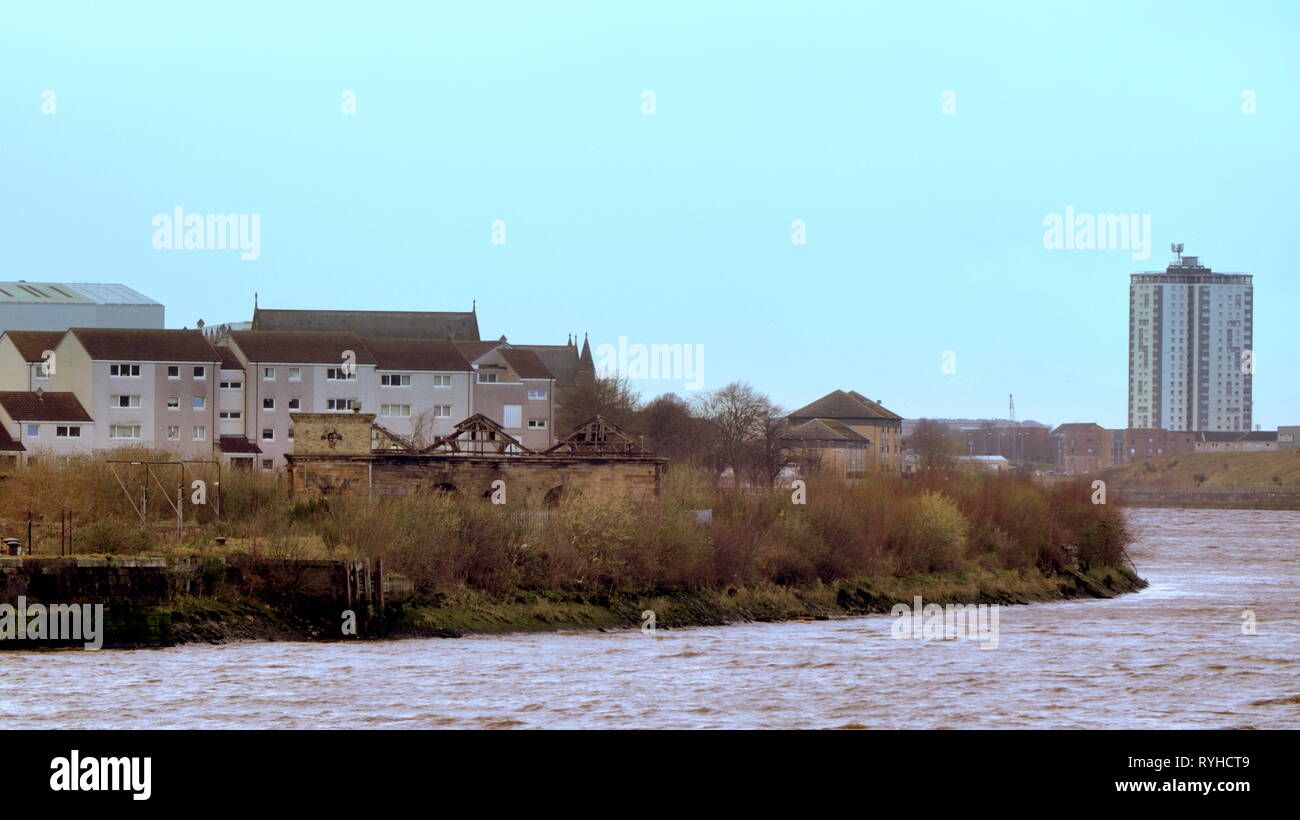 Glasgow, Écosse, Royaume-Uni 13 mars, 2019.Nouveau Steven Spielberg et Sam Mendes film de guerre 1917 a révélé l'emplacement de l'ancien ancien docks Govan sur les rives de la Clyde près de la BBC , la science center et ironiquement le cinéma Imax. Contrairement à la situation en anglais à Stonehenge il n'y a pas de controverse ou d'objection ici Gérard Ferry/Alamy Live News Banque D'Images