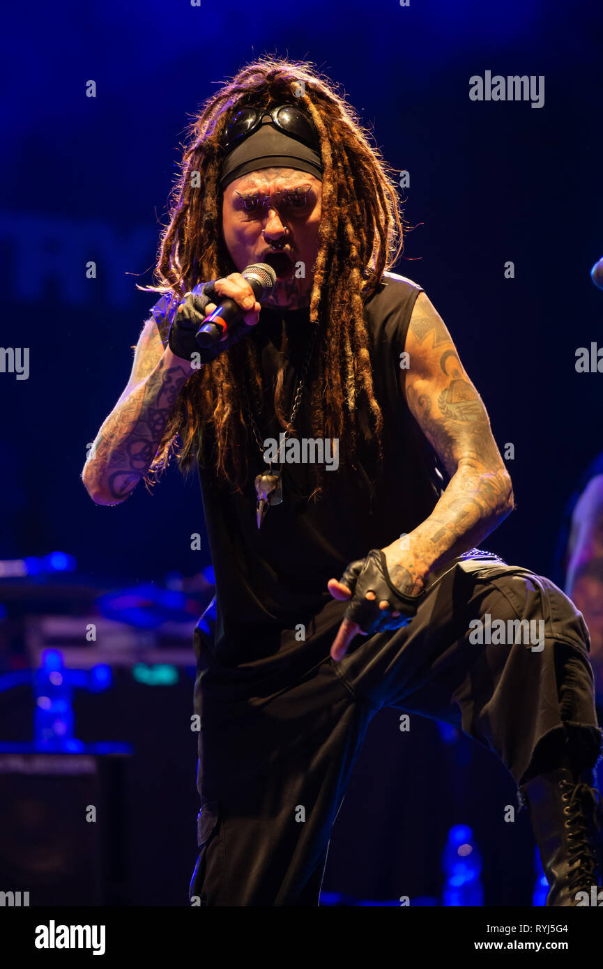 Cesar Soto, guitariste du groupe de metal industriel Ministry. Villa Ada, Rome, Italie, 01-08-2018 Banque D'Images