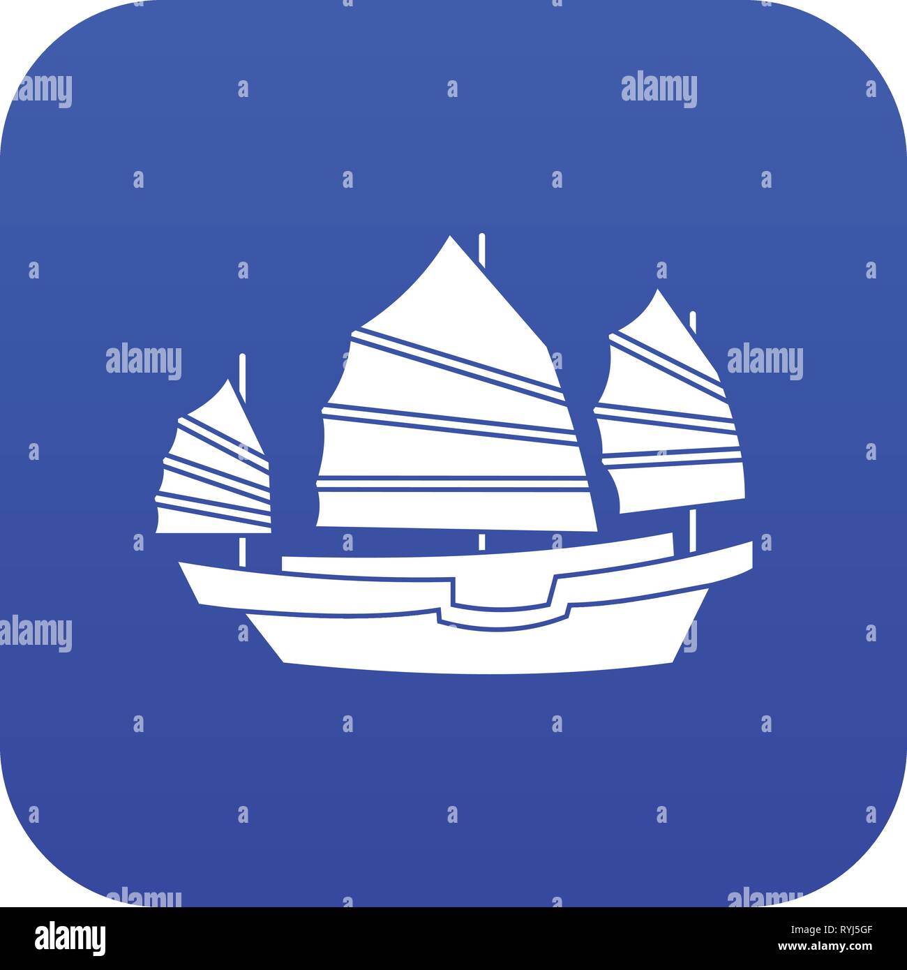 Icône Junk Boat bleu numérique Illustration de Vecteur