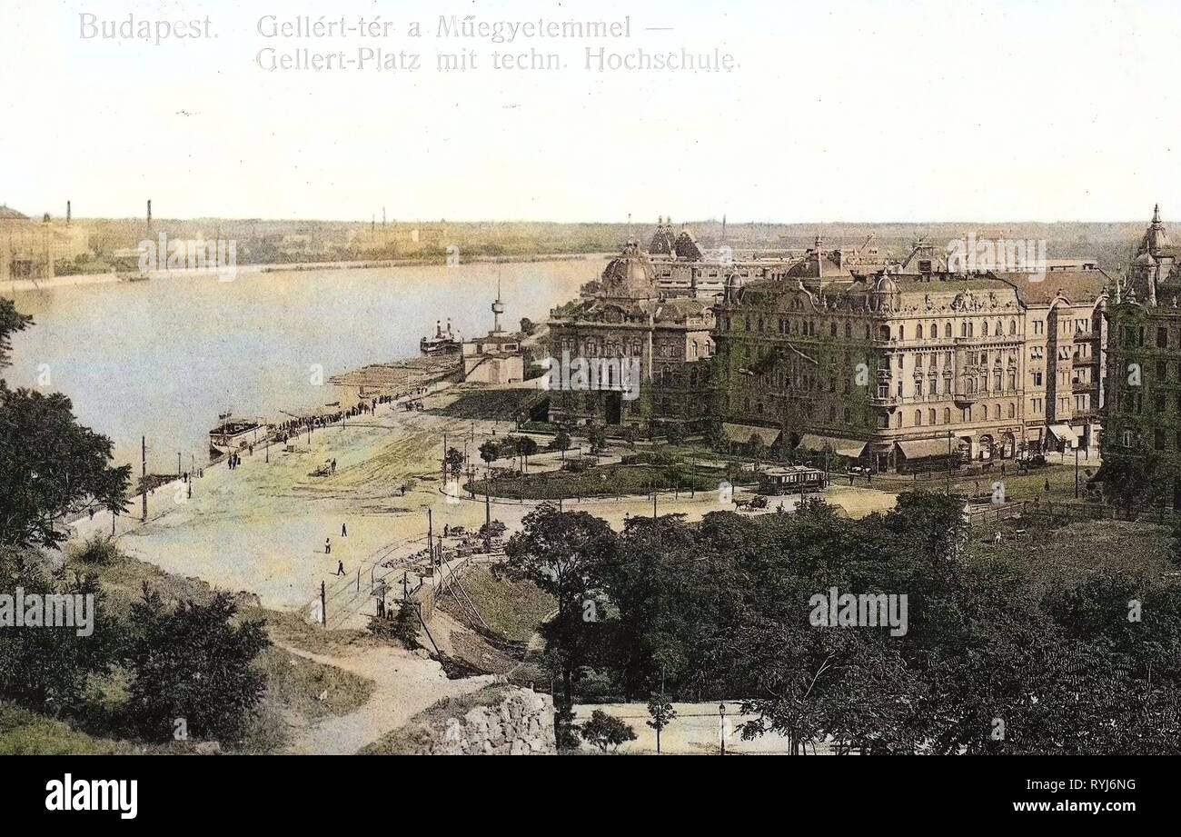 Bâtiment Ch BUTE, Danube à Budapest, 1908, Budapest, Gellert, Platz mit Technischer Hochschule, Hongrie Banque D'Images