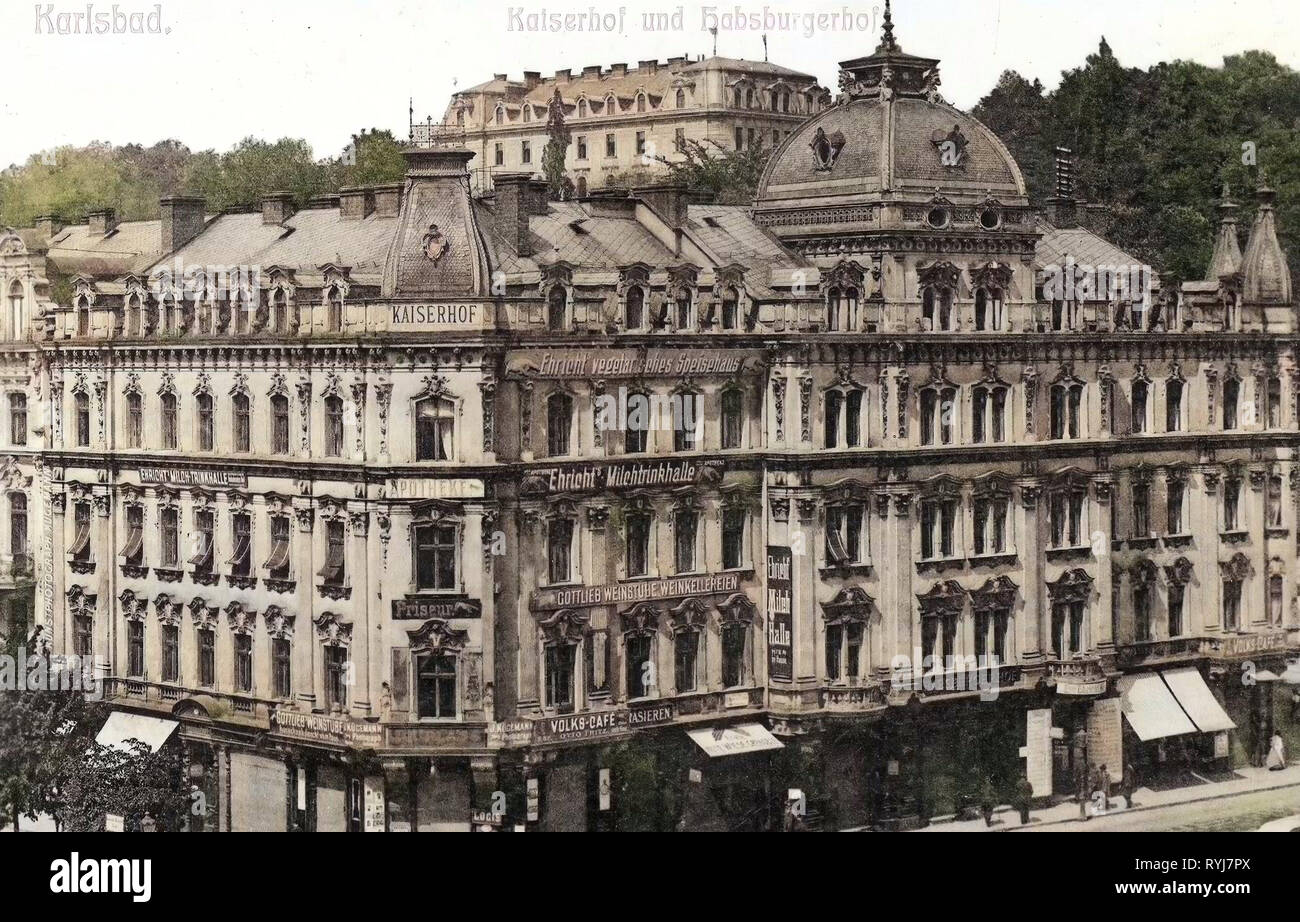 Bâtiments à Karlovy Vary, Karlovy Vary, 1909, Karlsbad, und Kaiserhof Habsburger Hof, République Tchèque Banque D'Images