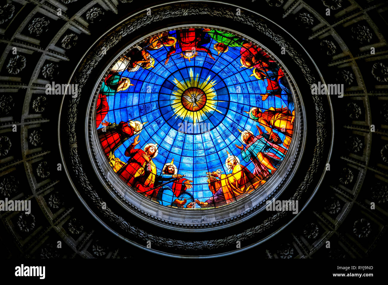 La chapelle royale de Dreux, France. Rosace de plafond. Banque D'Images