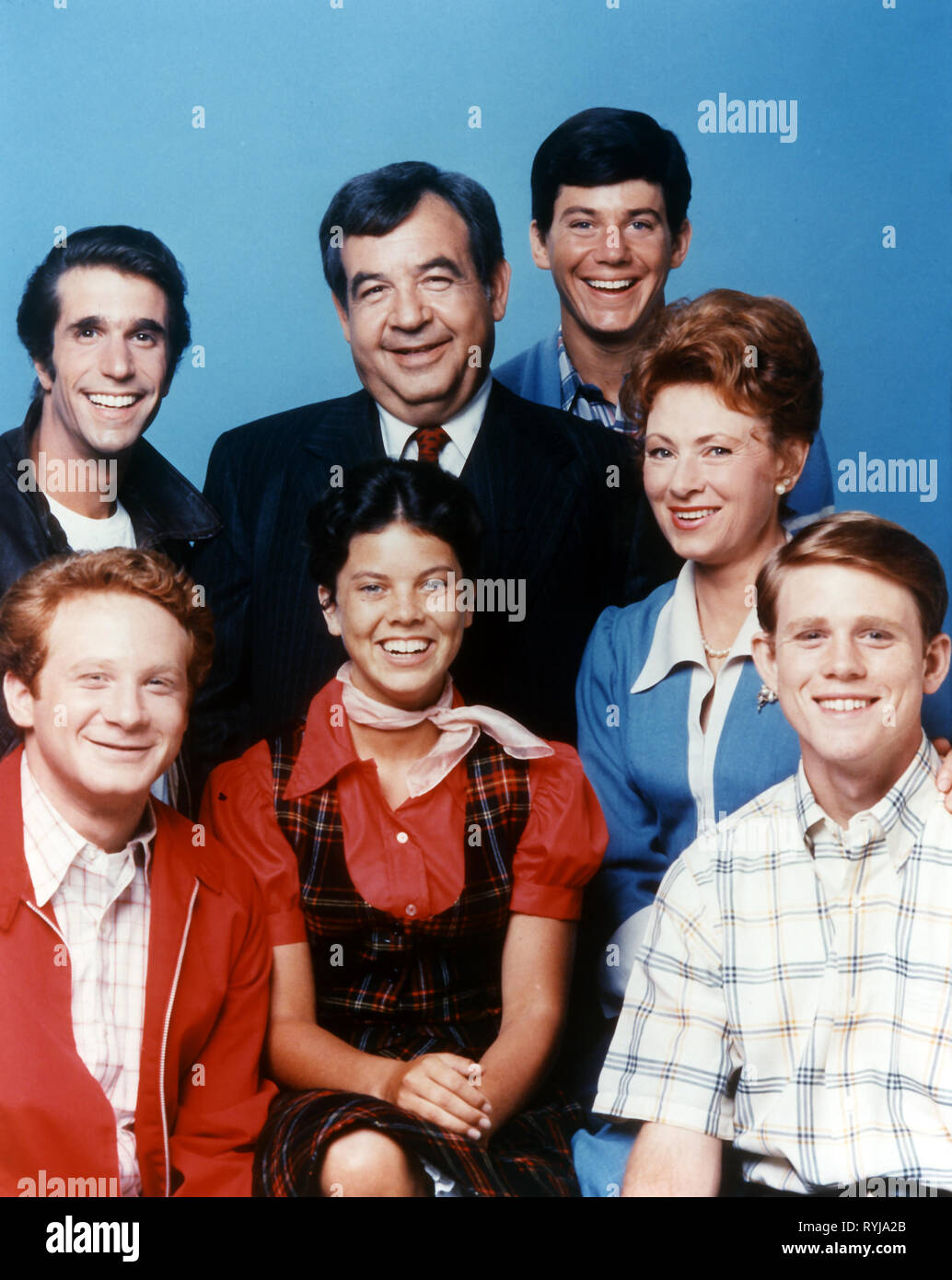 DON PLUS, Henry Winkler, Erin Moran, Tom Bosley, ANSON WILLIAMS, MARION ROSS, Ron Howard, HAPPY DAYS, 1974 Banque D'Images