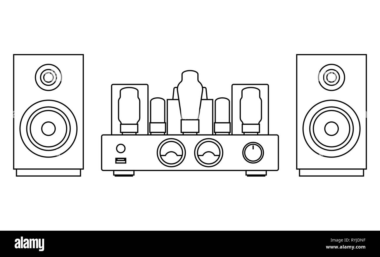 Le président et le tube de l'amplificateur. L'équipement audio. Fine ligne vectorielle Illustration de Vecteur