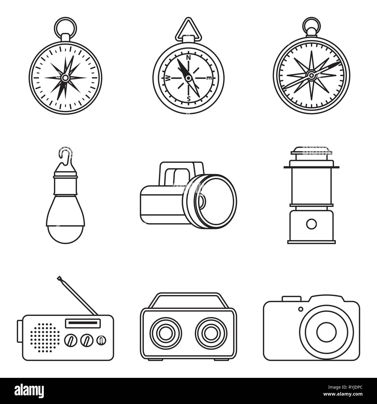 Équipement de camping. Télévision vector icons Illustration de Vecteur