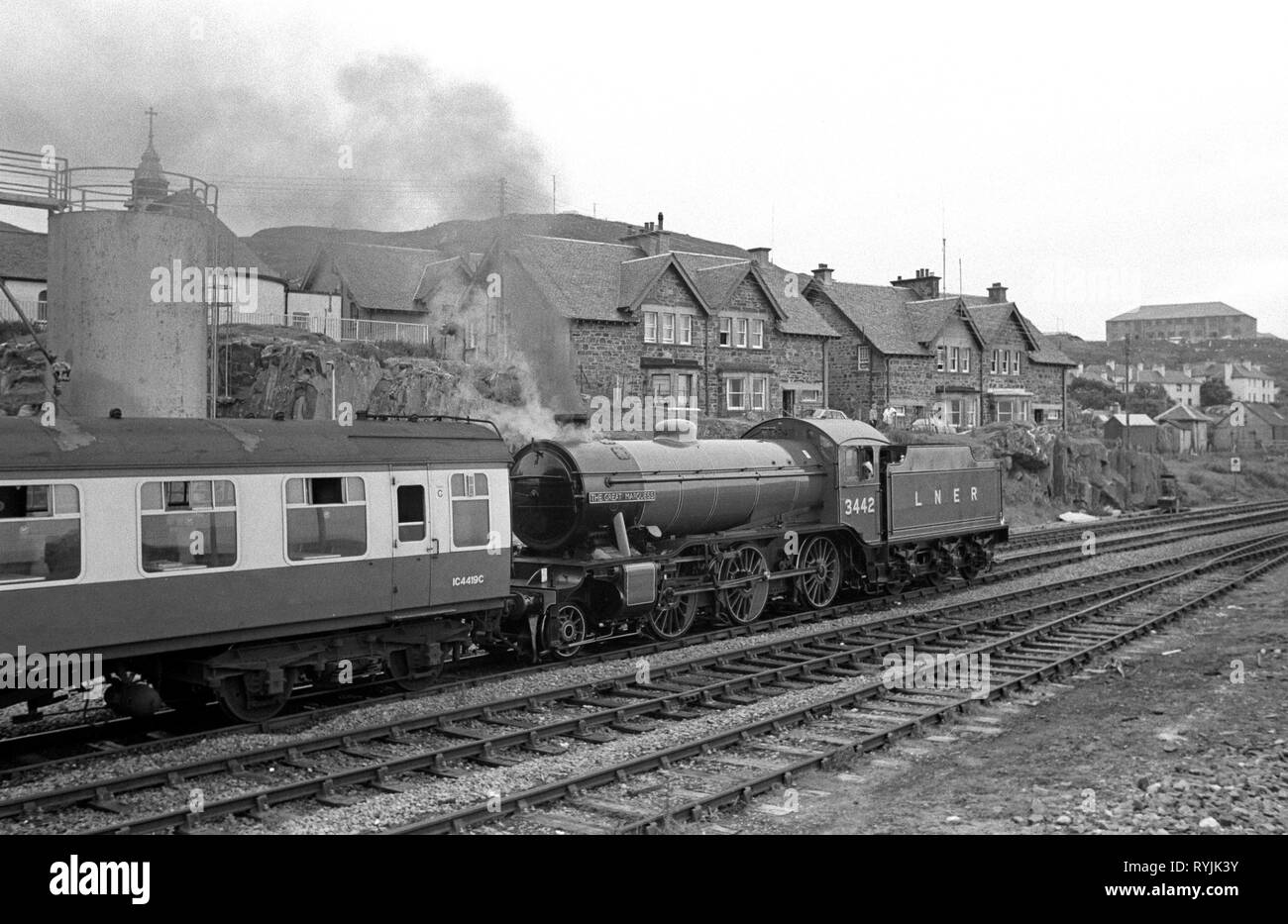 Locomotive vapeur LNER Le Grand Marquis à Mallaig, la West Highland Line, Ecosse Banque D'Images