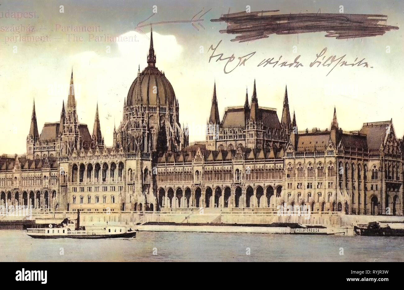 Bâtiment du Parlement hongrois de l'ensemble du Danube, vapeur de Hongrie, 1911, Budapest, Parlament Banque D'Images