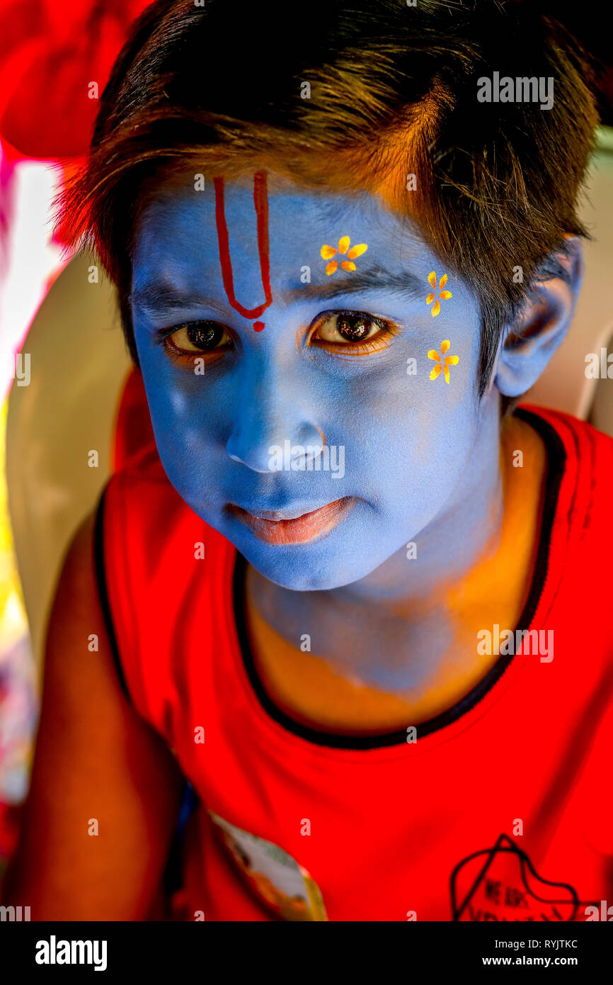 Make-up à Janmashtami fête hindoue, Watford, Royaume-Uni Banque D'Images Make-up à Janmashtami fête hindoue, Watford, Royaume-Uni Banque D'Images