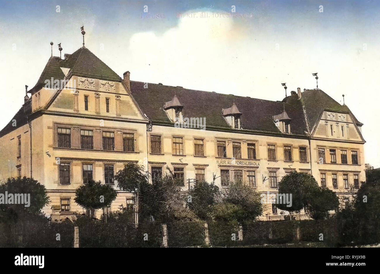 Dans les écoles, les bâtiments de Levoča Levoča, 1911, région de Prešov, Löcse, M. kir. tous. Förealiskola Banque D'Images