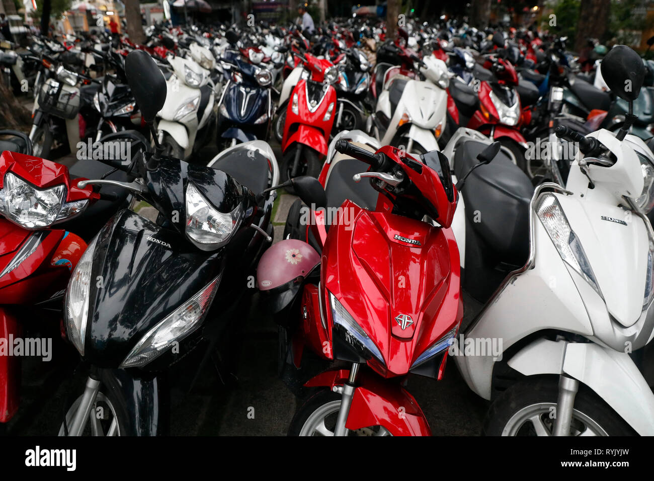 Parking motos. Ho Chi Minh Ville. Le Vietnam. Banque D'Images