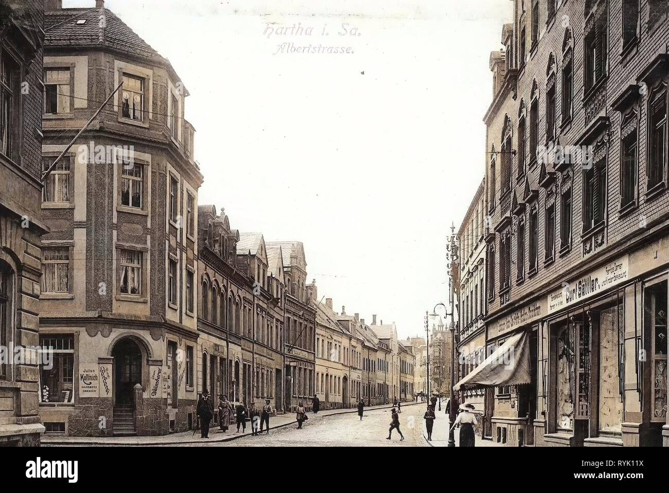 Bâtiments de Hartha, cartes postales de bâtiments en Landkreis Mittelsachsen, Karl-Marx-Straße (Hartha), 1913, Landkreis Mittelsachsen, Hartha, Albertstraße, Allemagne Banque D'Images