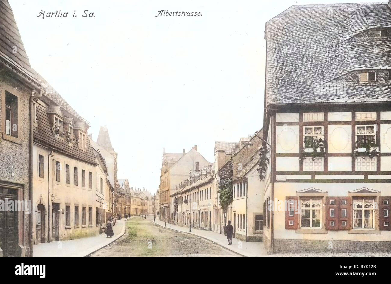 Bâtiments de Hartha, cartes postales de bâtiments en Landkreis Mittelsachsen, Karl-Marx-Straße (Hartha), 1913, Landkreis Mittelsachsen, Hartha, Albertstraße, Allemagne Banque D'Images