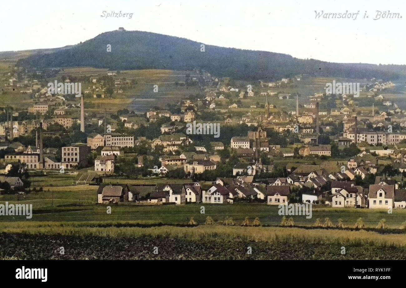 Bâtiments de Varnsdorf, églises à Varnsdorf, 1913, d'Ústí nad Labem, Warnsdorf, Warnsdorf und den Spitzberg, République Tchèque Banque D'Images