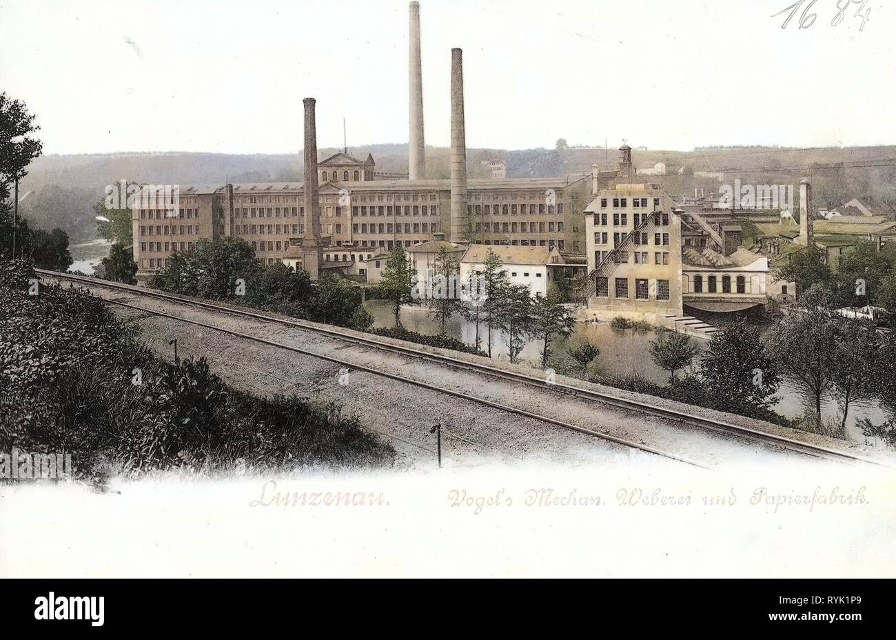 En Saxe, l'industrie des voies ferrées en Allemagne, de pâtes et papiers en Saxe, Lunzenau, 1901, Landkreis Mittelsachsen, Weberei und Papierfabrik Banque D'Images