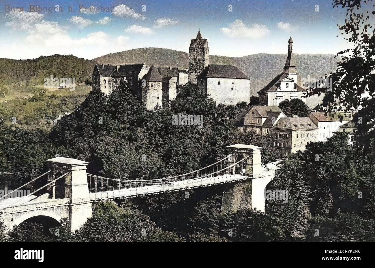 Histoire du château de Loket, églises dans le district de Sokolov, 1914, Région de Karlovy Vary, Elbogen (aujourd'hui, Burg und Brücke, République Tchèque Banque D'Images