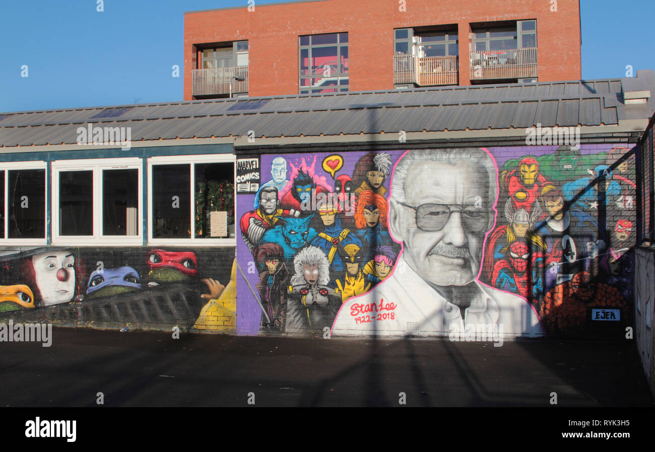 Cette image de la bande dessinée, et de super-héros, créateur : Stan Lee peut être vu dans Glasgow et est un hommage à l'homme qui est mort en 2018. Alan Wylie/Alamy © Banque D'Images