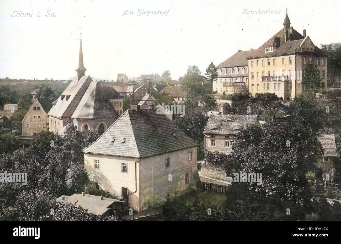 Les hôpitaux en Saxe, bâtiments à Löbau, Heilig-Geist-Kirche (Löbau), 1914, Landkreis Görlitz, Löbau, suis Ziegenkopf, Krankenhaus, Allemagne Banque D'Images