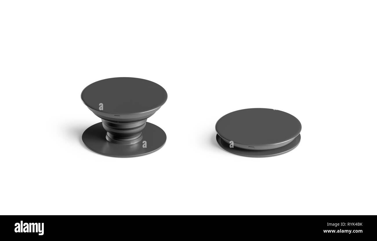 Blank noir téléphone douille pop des maquettes, isolée, vue de côté, rendu 3d. Colle vide grip pour maquette de cas. Dépliage et claire clip rond modèl Banque D'Images