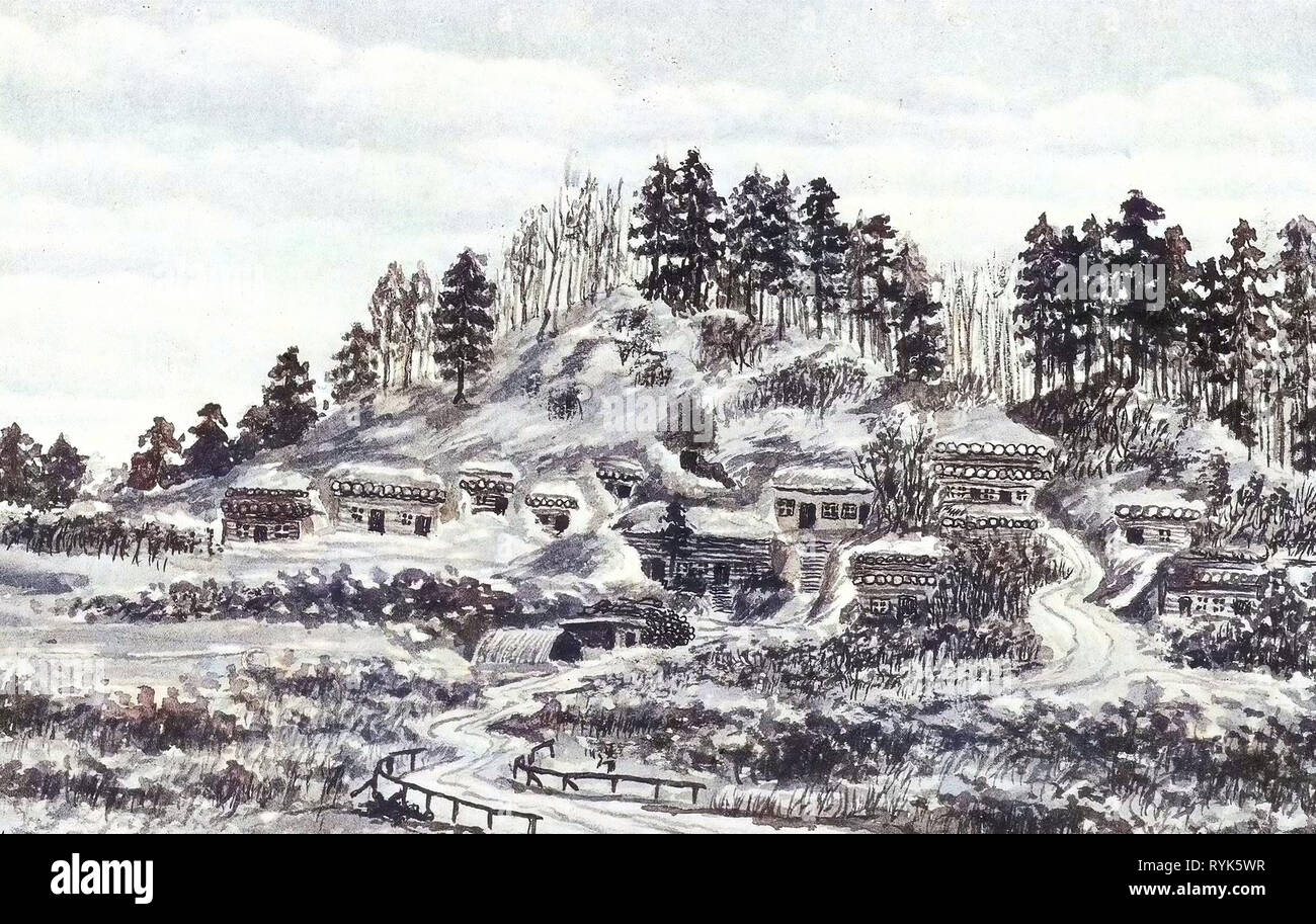 L'Est de la Prusse au cours de la Première Guerre mondiale, les refuges, Slavsk, cartes postales de la Prusse-orientale, Nitzeberg, 1917 Banque D'Images