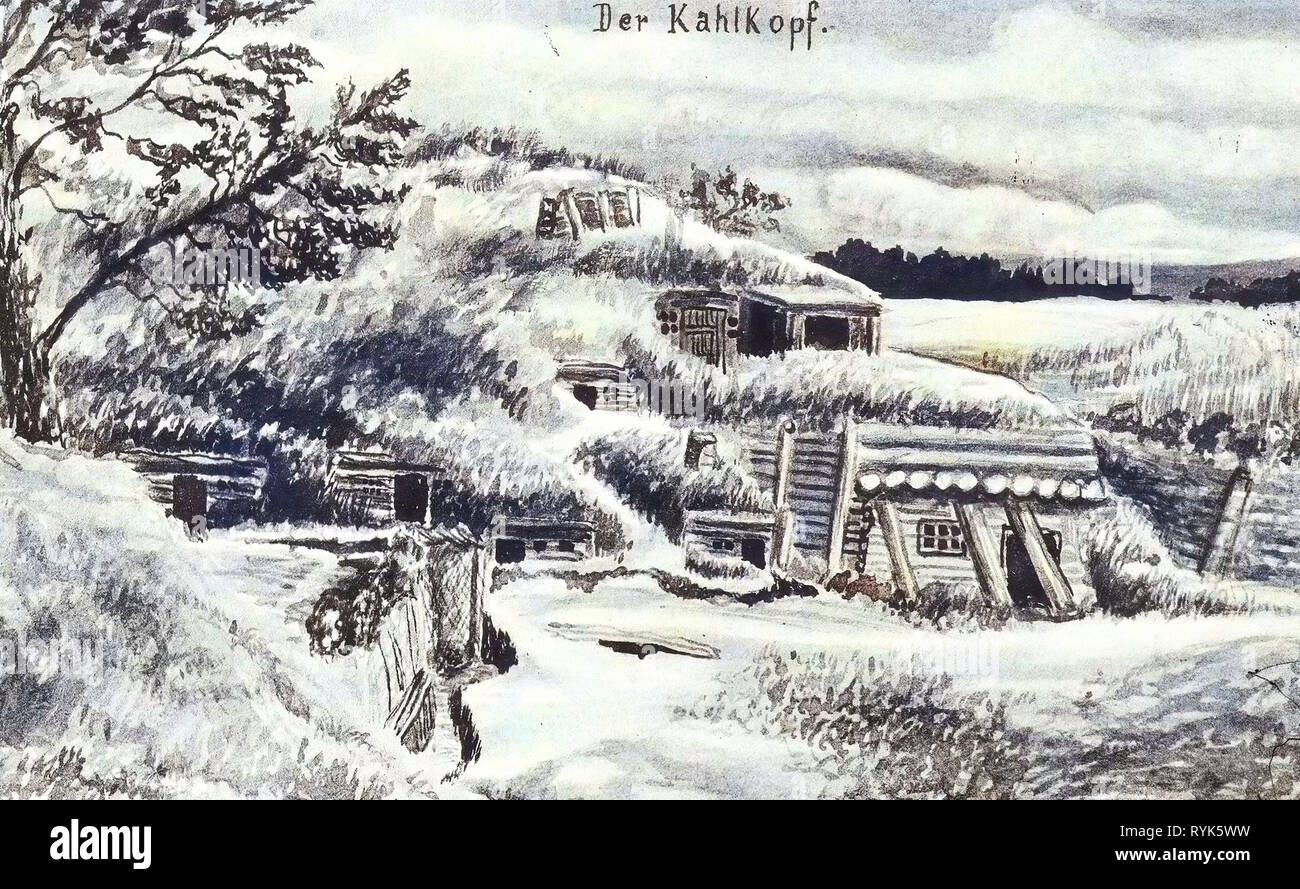 Les abris, l'Est de la Prusse au cours de la Première Guerre mondiale, des cartes postales de l'Est de la Prusse, de la Terre, fortifications, Slavsk Kahlkopf, 1917, Der Kahlkopf Banque D'Images