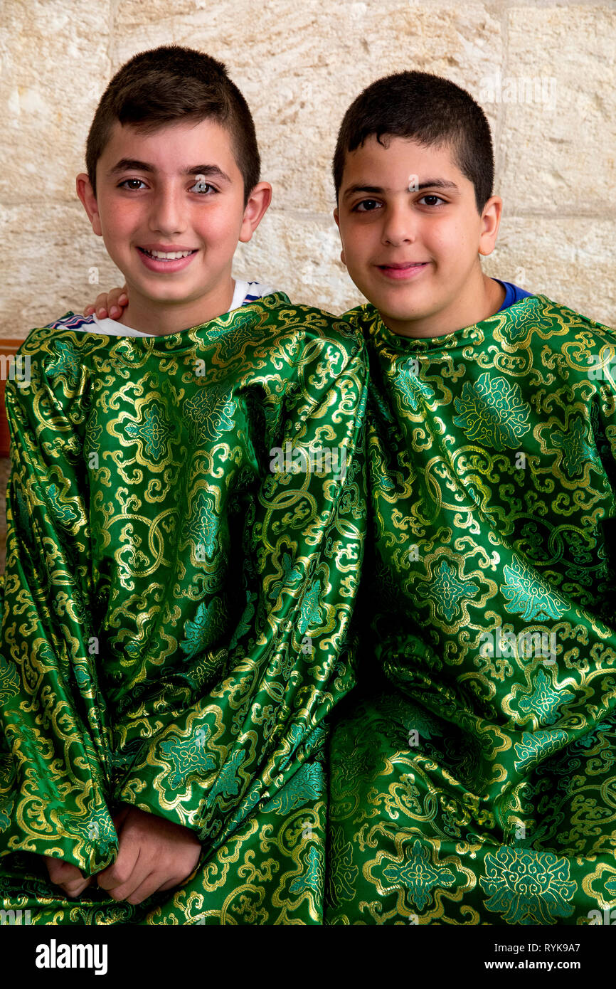 Autel des garçons dans les melkites grecs catholiques) Église de Nazareth, en Galilée, Israël. Banque D'Images
