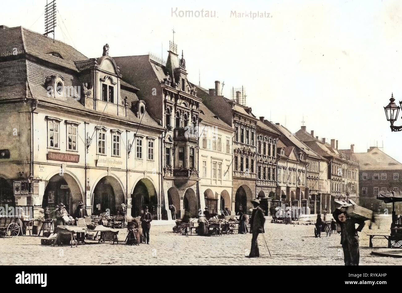 Les places de marché en République tchèque, les bâtiments, les marchés à Chomutov en République tchèque, en 1912, d'Ústí nad Labem, Komotau, Marktplatz Banque D'Images