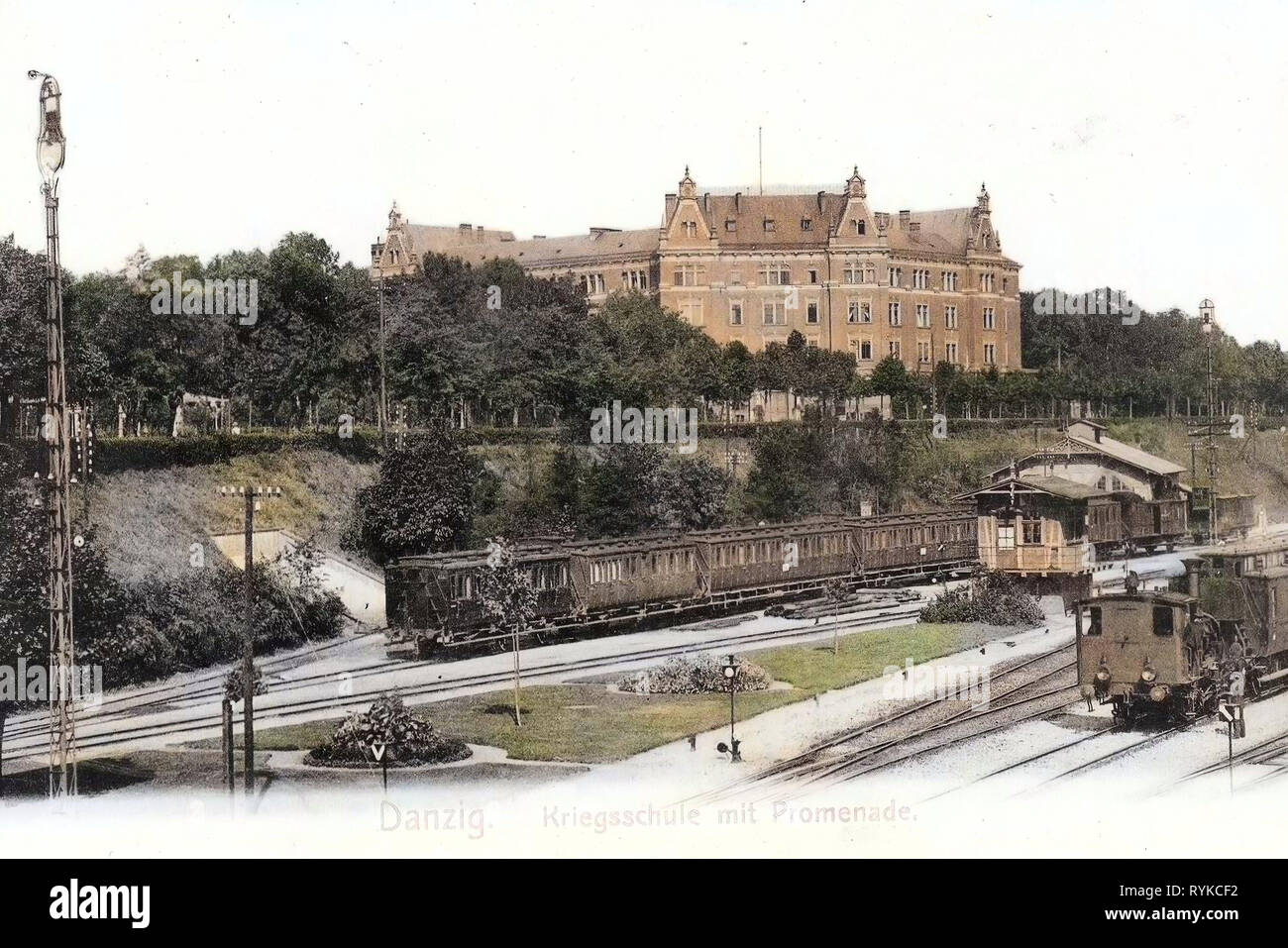 Militaires dans la Prusse occidentale, les écoles à Gdańsk en Pologne, les locomotives, les transports ferroviaires à Gdańsk, esplanades, 1901, en Voïvodie, Danzig, Kriegeschule auf, Promenade Banque D'Images