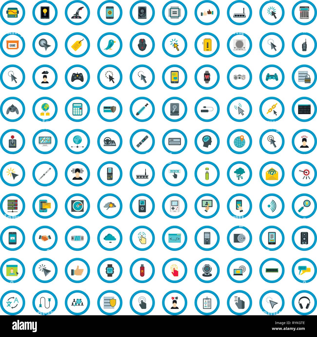 Gadget 100 icons set, style plat Illustration de Vecteur