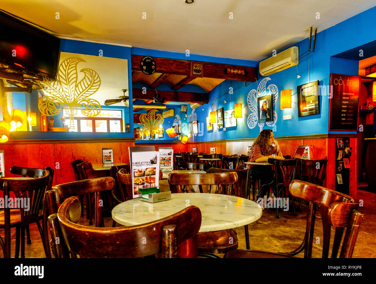 Valence Cafe Lisboa à l'intérieur, Vieille Ville, Espagne Banque D'Images