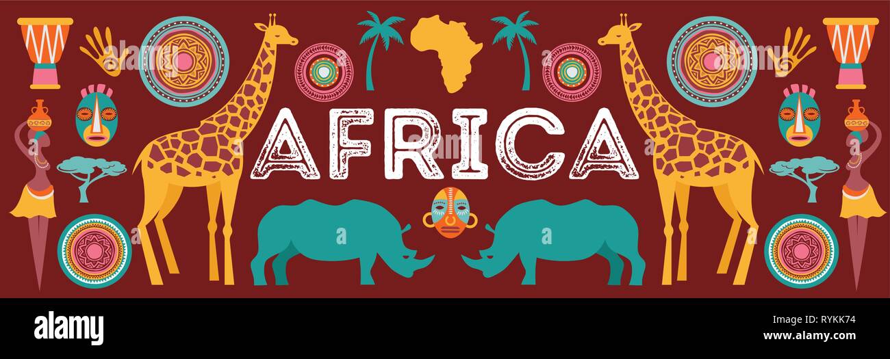 Bannière de l'Afrique, vector illustration de Safari, les animaux, les symboles tribaux Illustration de Vecteur