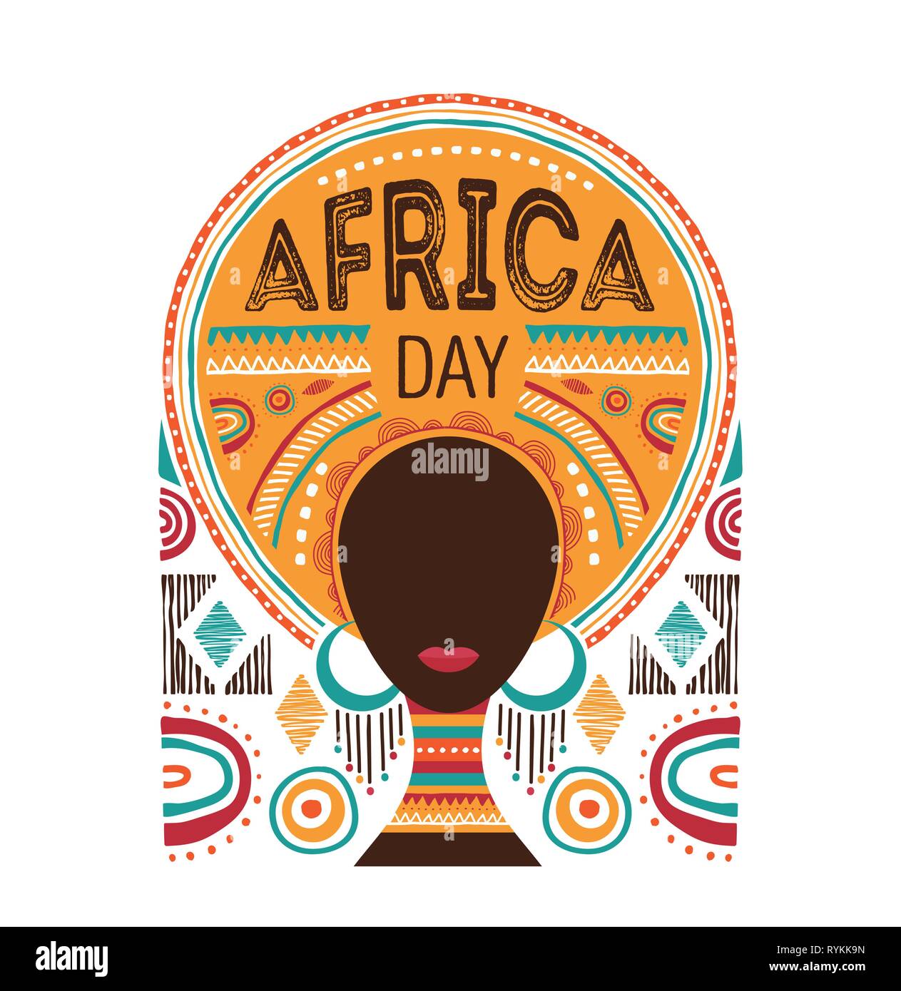 La journée de l'Afrique, Vector illustration avec femme africaine, la tribu des ornements et motifs. Illustration de Vecteur