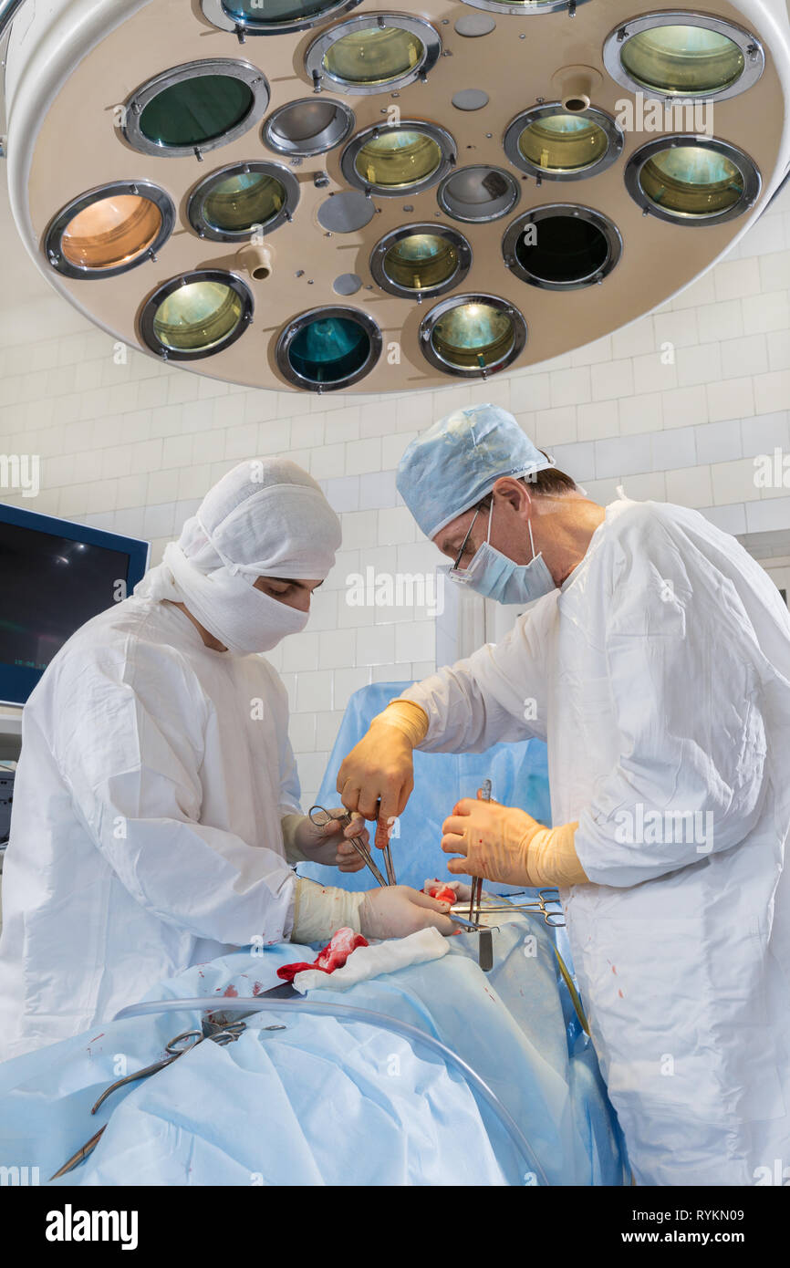 La chirurgie pour enlever une hernie Banque D'Images