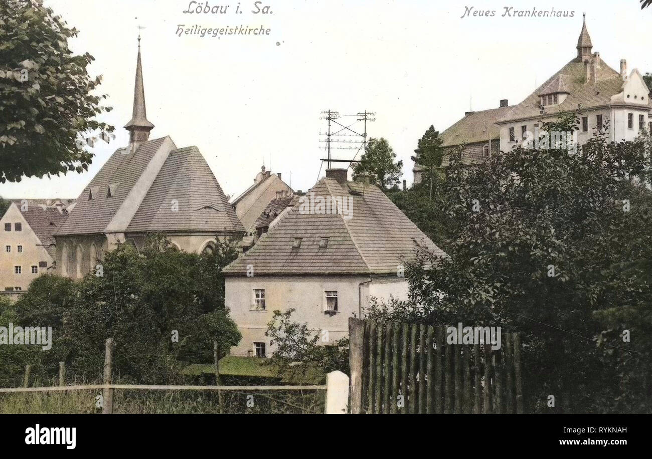 Les hôpitaux en Saxe, Heilig-Geist-Kirche (Löbau), bâtiments à Löbau, 1912, Landkreis Görlitz, Löbau, Heilige Geistkirche, Neues Krankenhaus, Allemagne Banque D'Images
