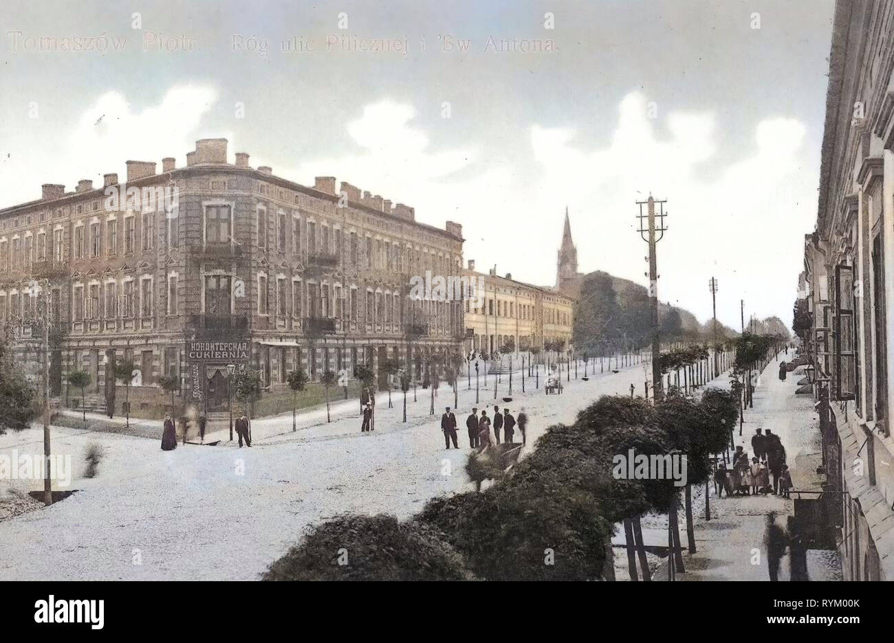 Bâtiments de Tomaszów Mazowiecki, église luthérienne de Tomaszów Mazowiecki, 1905, dans la voïvodie de Łódź, Tomaszow, Rog ulic Pilicznej j Sw Antona Banque D'Images