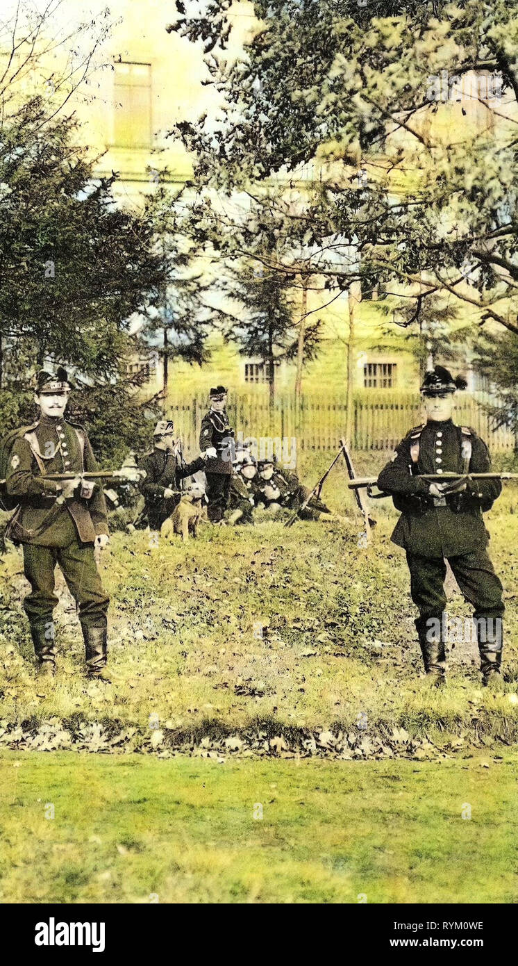 Les installations militaires de l'Allemagne, l'armée des chiens de travail de l'Allemagne, 1. Königlich Saxon Jäger-Bataillon Nr. 12, 1906, Landkreis Mittelsachsen, Freiberg, Auf Vorposten Banque D'Images