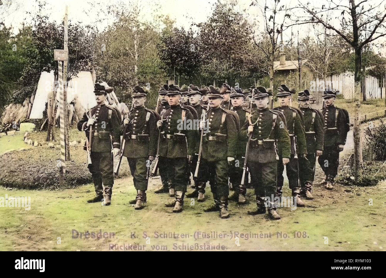 Les champs de tir en Allemagne, Schützen-(Füsilier-)Regiment Prinz Georg (Königlich Saxon) n° 108, 1906, Dresde, retour sur l'Schießstande vom, Königlich Saxon Schützen Regiment, Banque D'Images