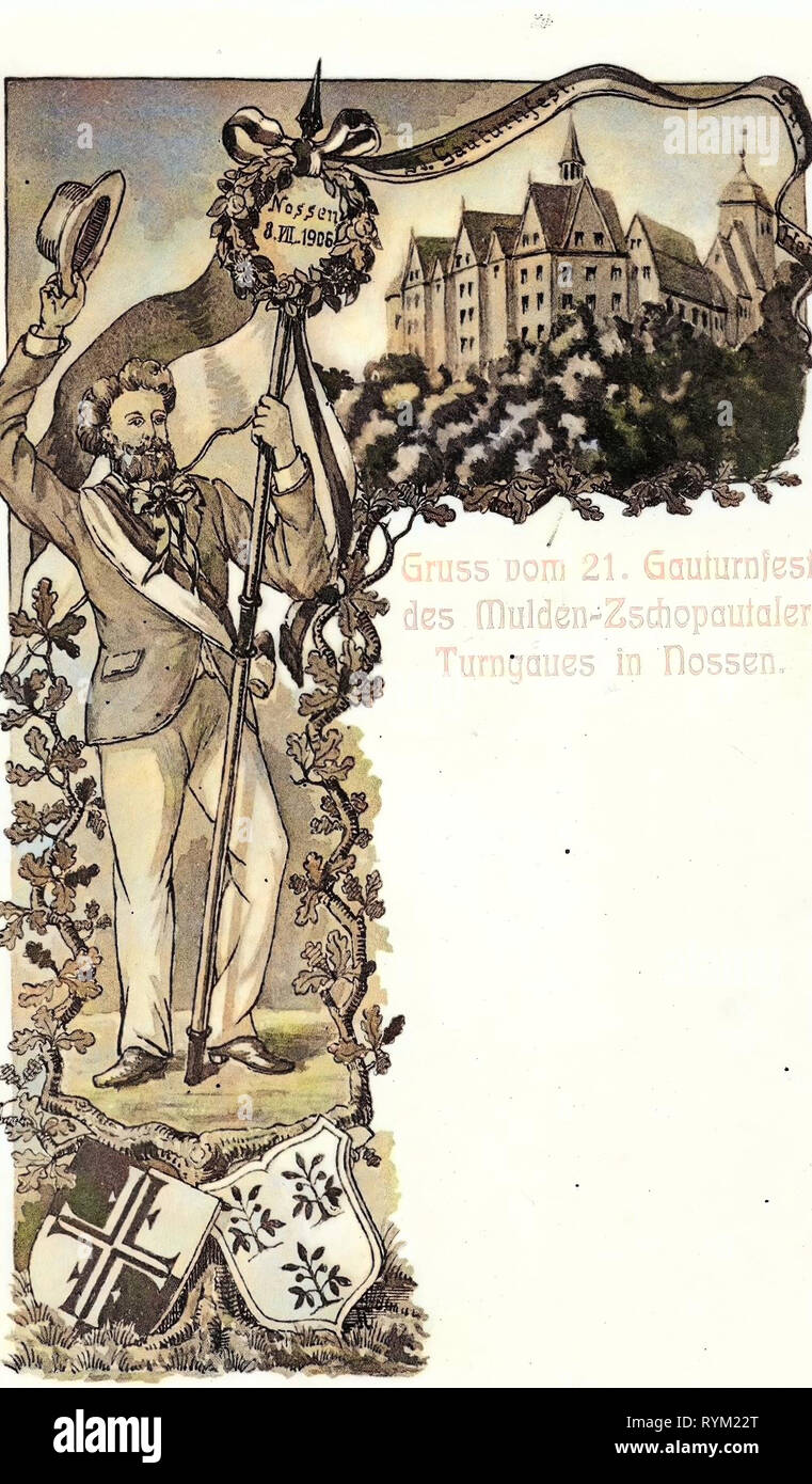 Textes, Schloss Nossen, peintures en Saxe, les équipes sportives de l'Allemagne, 1906, Landkreis Meißen, Nossen, 21. Des Gauturnfest Turngaus Zschopautal Mulde, Banque D'Images