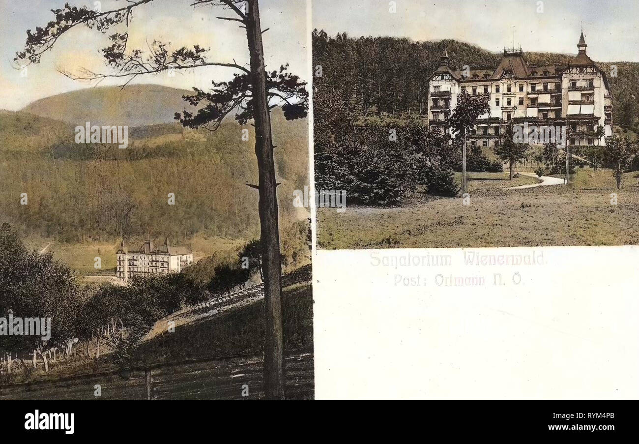 Bâtiments Spa, Multi-vues, cartes postales, cartes postales 1908 Sanatorium Wienerwald, Ortmann, 1908 Banque D'Images