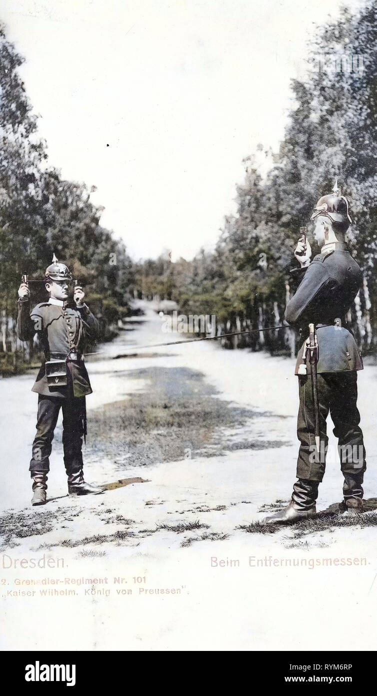 Grenadier-Regiment, Kaiser Wilhelm König von Preußen (2. Königlich Saxon) n° 101, 1903, Dresde, beim Enfernungsmessen, 2. Grenadier, Regiment Nr. 101, Allemagne Banque D'Images