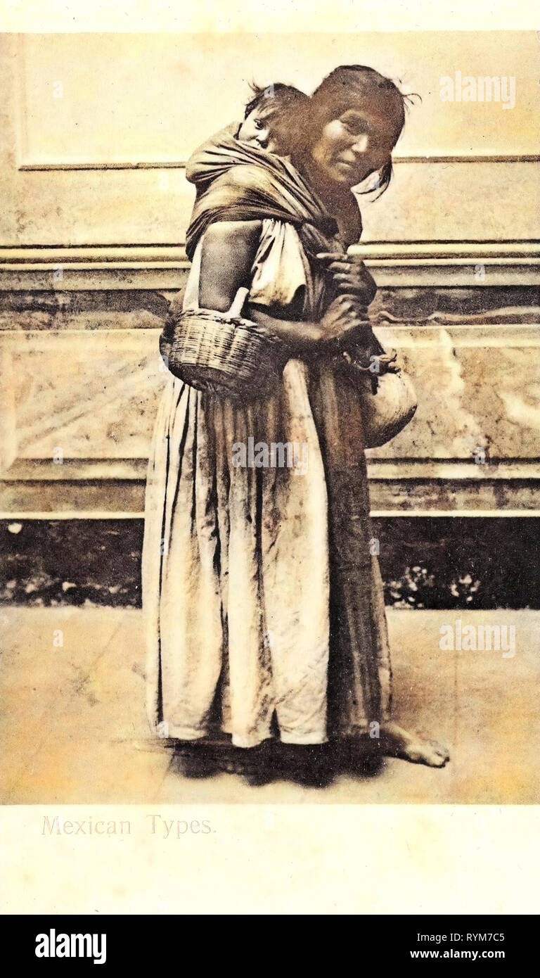 Les photographies en noir et blanc de la femme, les bébés du Mexique, 1903 cartes postales, 1903, Types mexicains Banque D'Images