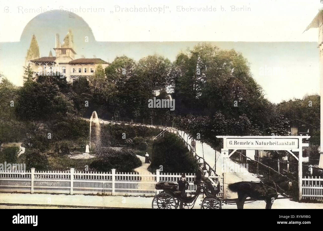 Bâtiments Spa dans le Brandebourg, les calèches en Allemagne, Eberswalde, 1903, Brandebourg, Sanatorium Drachenkopf Banque D'Images