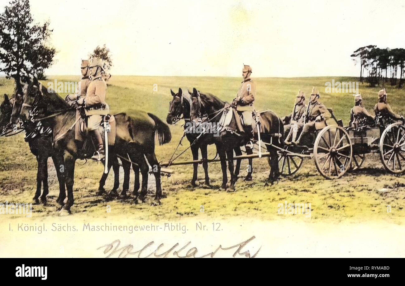 La mitrailleuse Maxim, l'utilisation militaire des chevaux, 1. Königlich Sächsische Maschinengewehr-Abteilung Nr. 12, 1905 cartes postales, 1905, 1. Königlich Sächsische Maschinengewehr Abteilung 12, Nr. Banque D'Images