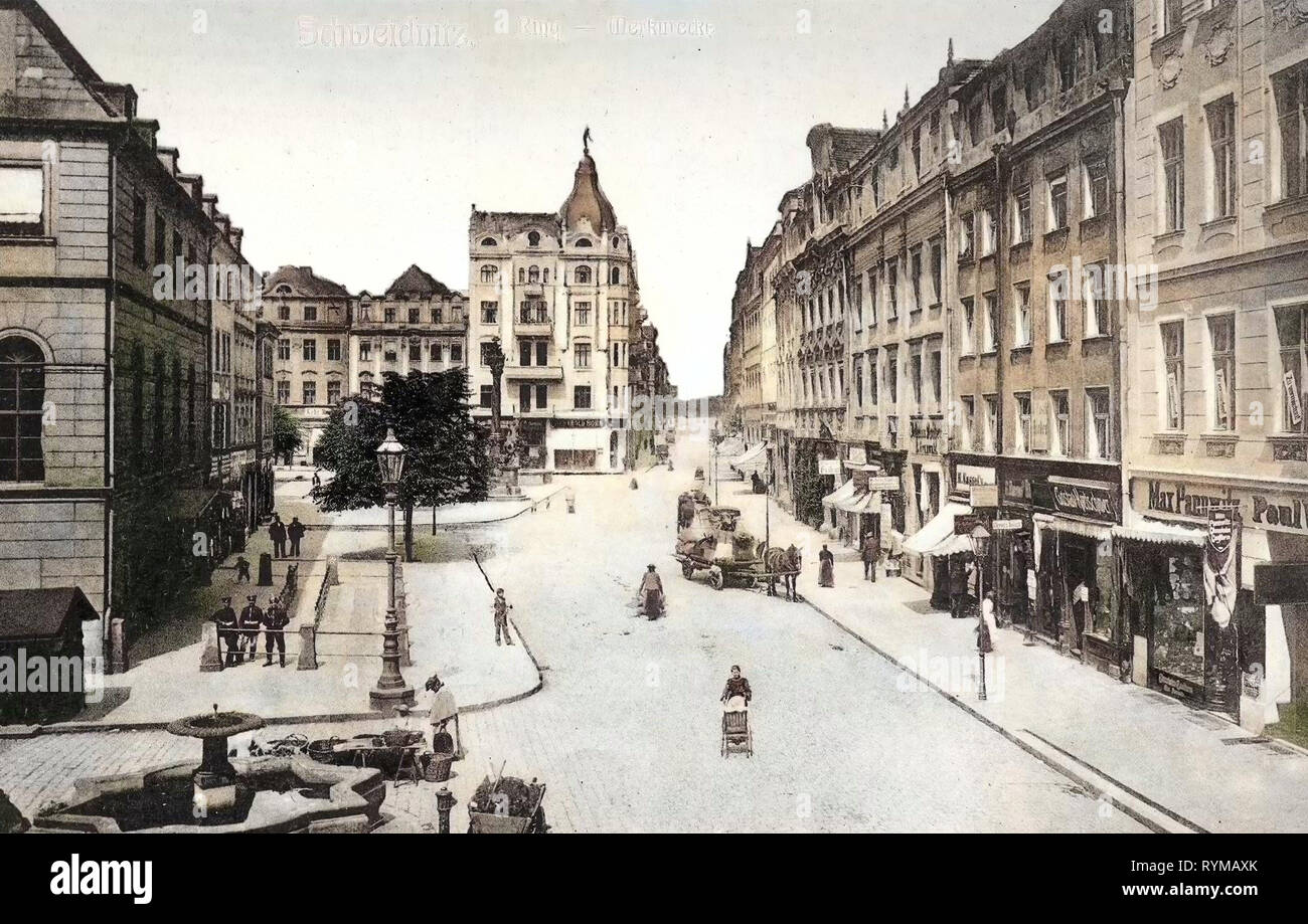 Puits d'eau en Pologne, l'histoire de Świdnica, 1905, Basse-silésie, Schweidnitz, anneau, Merkurecke Banque D'Images