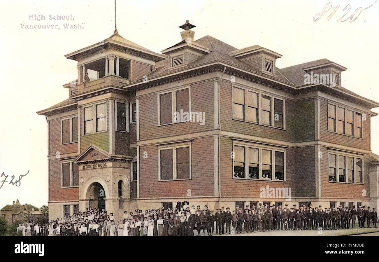 Les écoles de Washington (État), les portraits de groupe avec beaucoup de gens, Vancouver, Washington, 1906, Washington (État), Washington, High School Banque D'Images